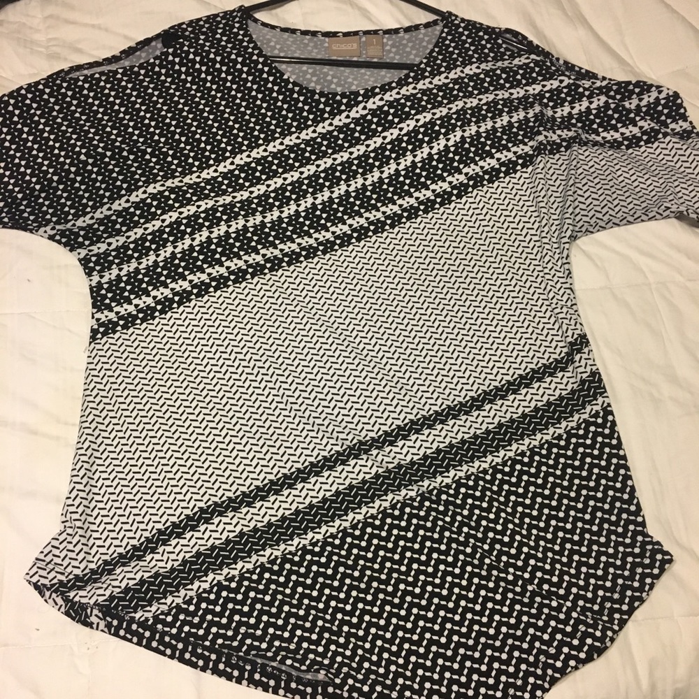 Chico’s cold shoulder angled top.